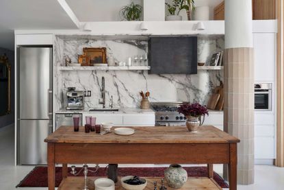a marble kitchen in an apartment