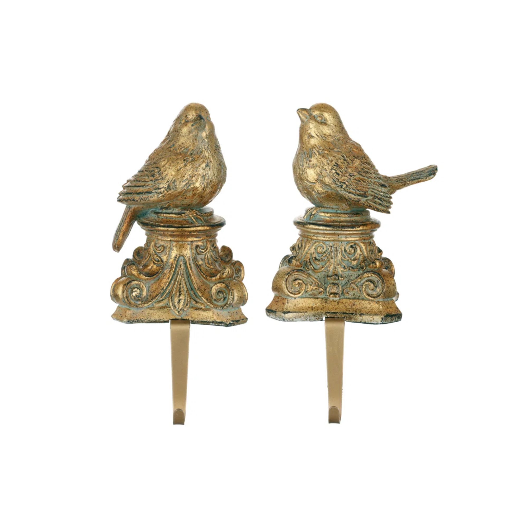 Antique gold bird-shaped stocking holders