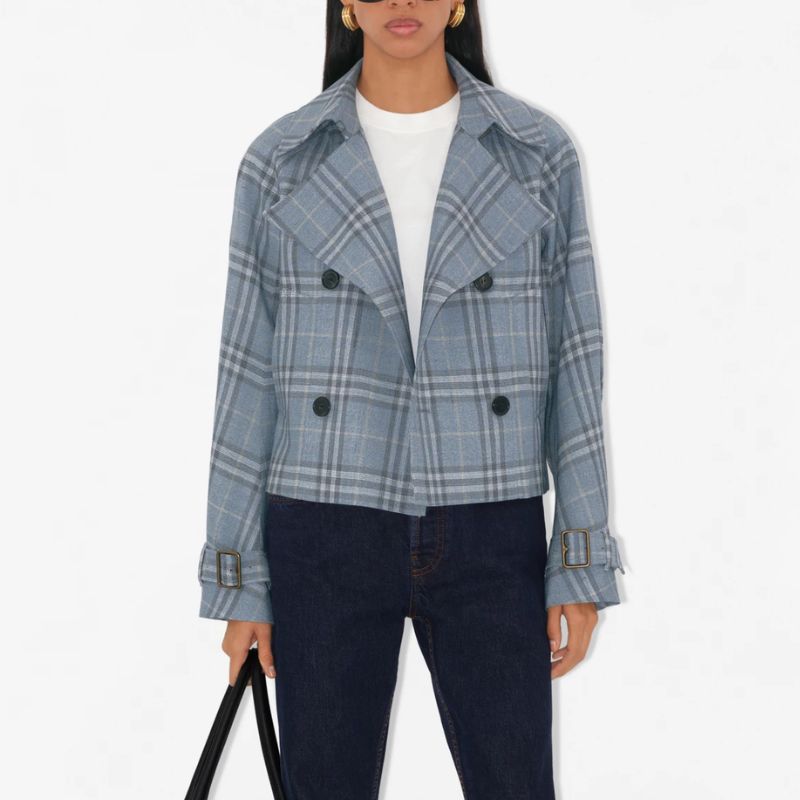 Burberry Check Silk Blend Trench Jacket on model
