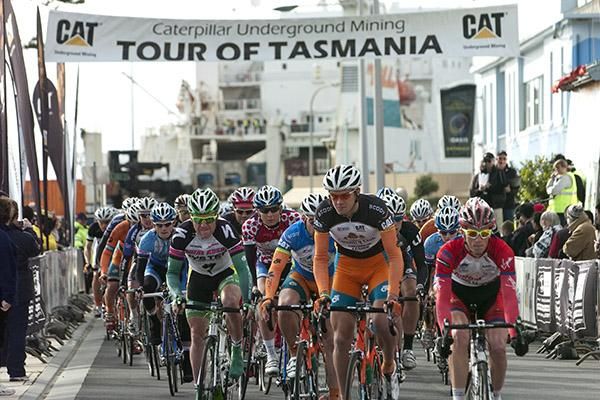 They're underway: Stage five begins in the port of Burnie on Tasmania's North-West Coast.