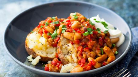 Jacket potato with veggie chili