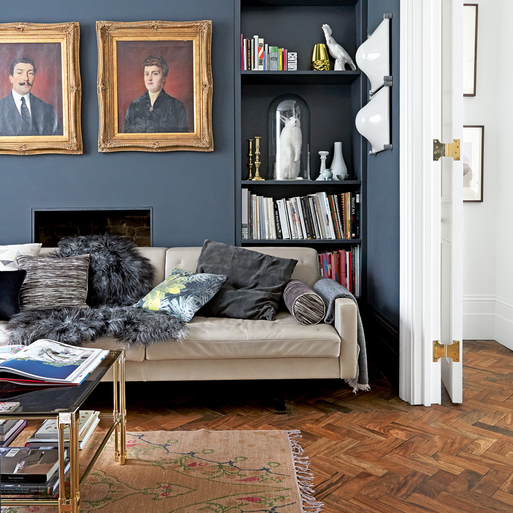 reading room with book shelves on wall
