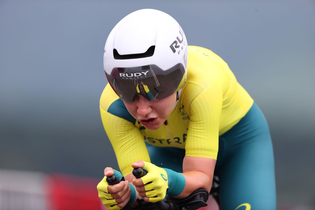 OYAMA JAPAN JULY 28 Sarah Gigante of Team Australia rides during the Womens Individual time trial on day five of the Tokyo 2020 Olympic Games at Fuji International Speedway on July 28 2021 in Oyama Shizuoka Japan Photo by Michael SteeleGetty Images