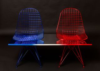 Blue and red wire chair