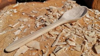 A whittled wooden spoon