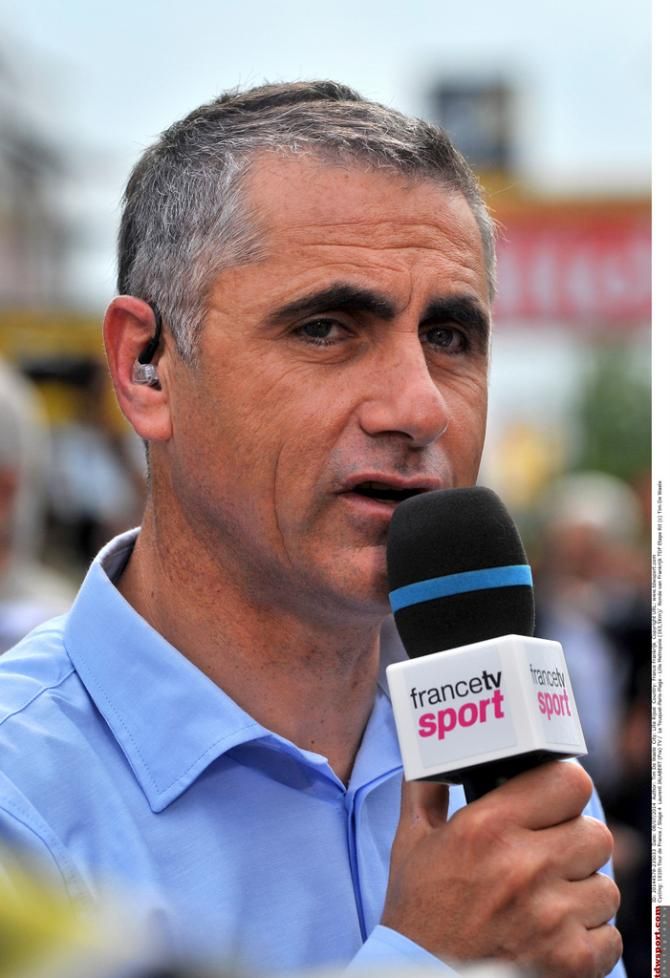 Former pro Laurent Jalabert commentating during the stage