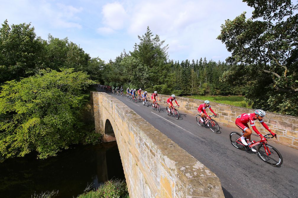Katusha-Alpecin in the peloton on stage 1 of the Tour of Britain