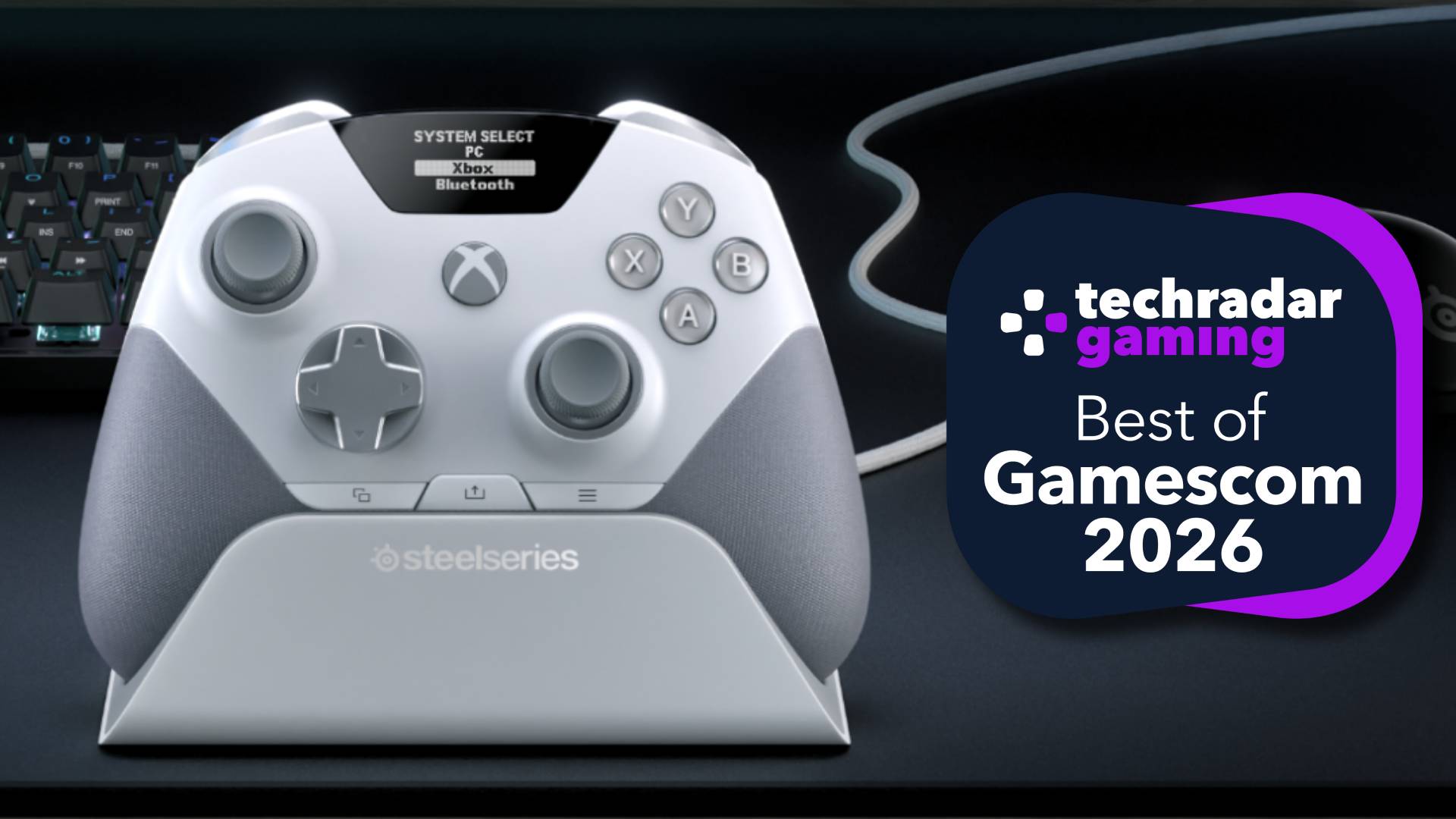 The SteelSeries Aeon Pro controller with the TechRadar Gaming Best of Gamescom 2026 badge
