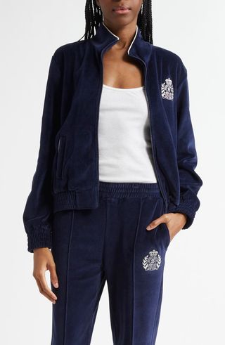 Ny Crest Embroidered Velour Track Jacket