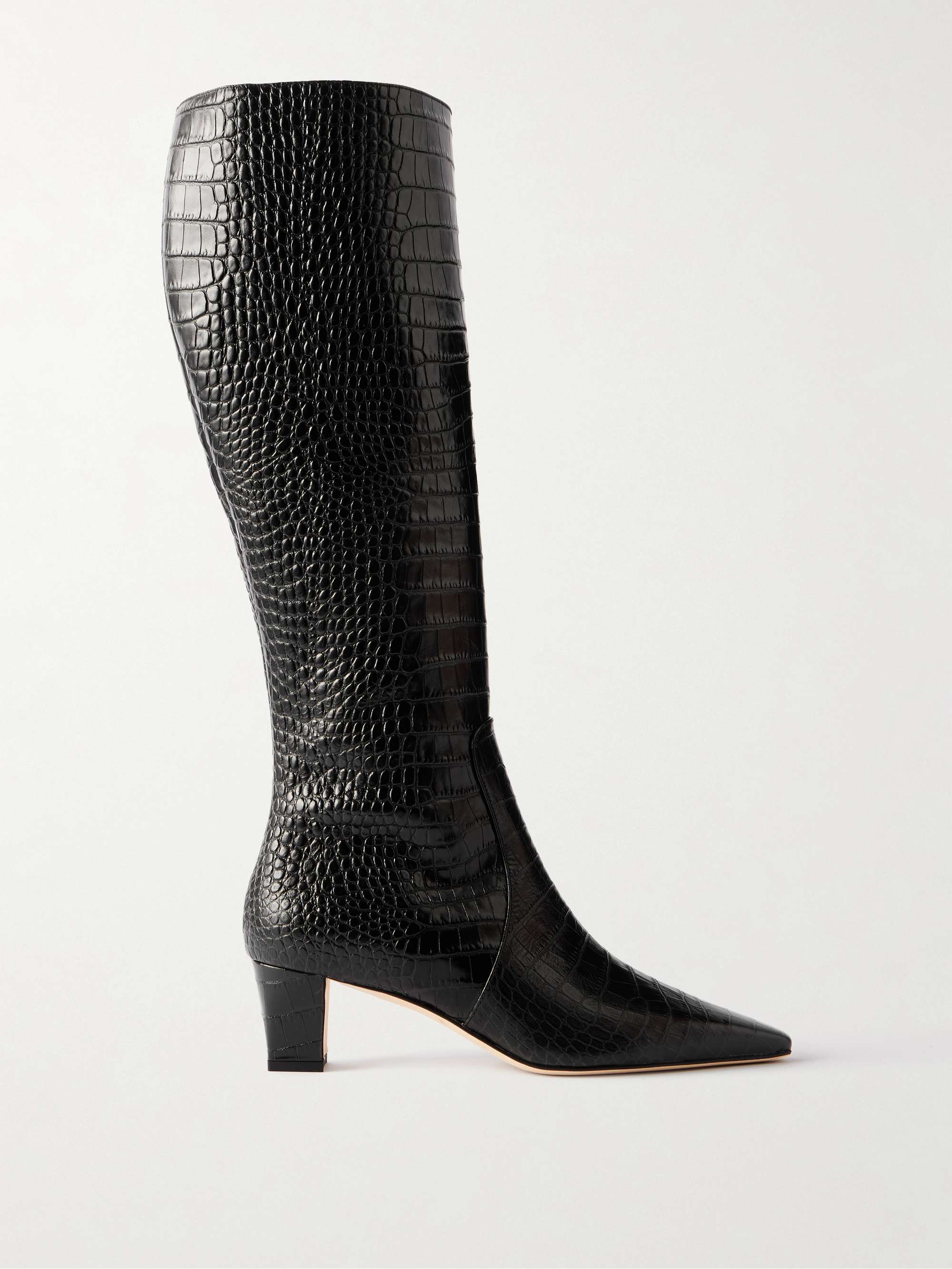 Penelope 50 Croc-Effect Leather Knee Boots