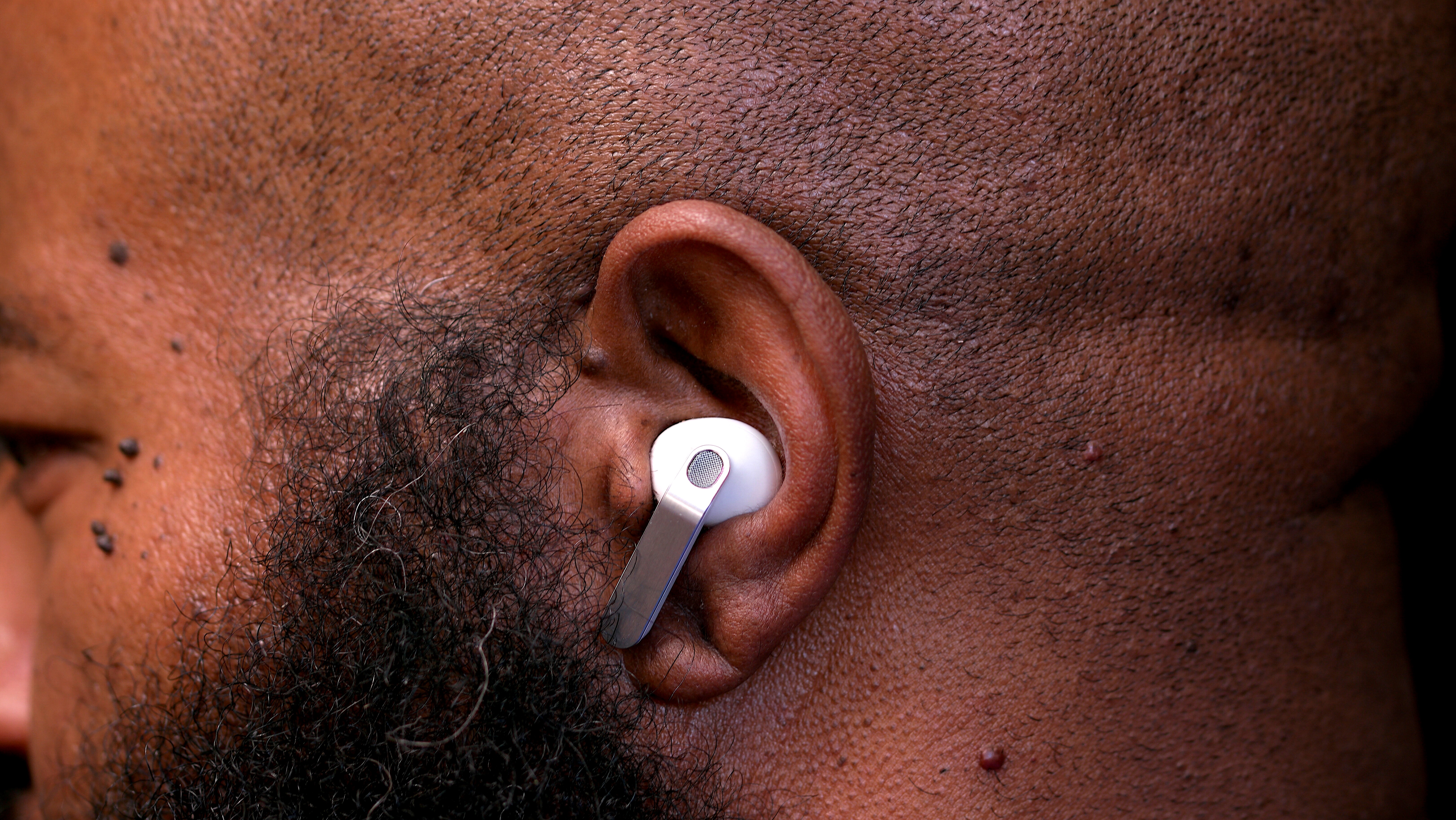 Galaxy Buds 4 Pro in the ear of the reviewer