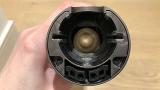 Looking through the hose of the Dyson V11 vacuum cleaner