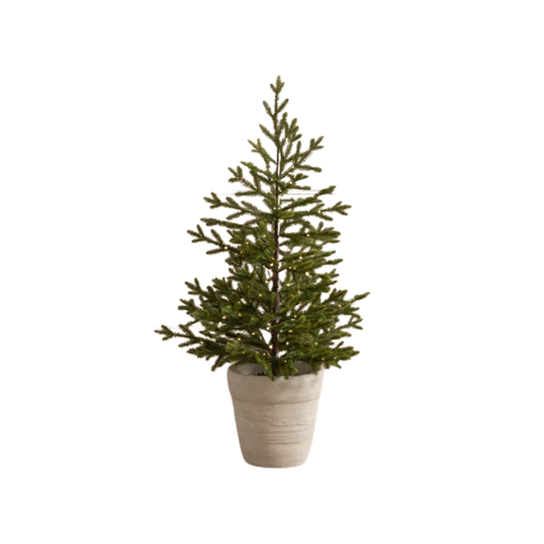 Mini pre-lit Christmas tree in ceramic planter