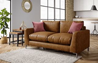 M&S brown leather two seater sofa