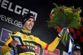 Christophe Laporte celebrates winning Gent-Wevelgem