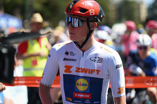 Albert Philipsen in the best young rider's white jersey prior to stage 4