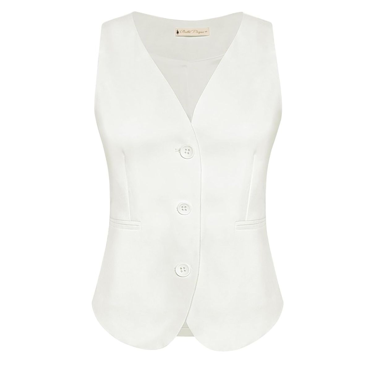 Belle Poque Ladies Waistcoats Uk Elegant Dressy Vest Tops for Office Work Fashion Fitted Suit Vest White M