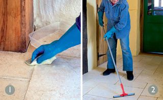 Restoring travertine floor tiles steps 1 and 2