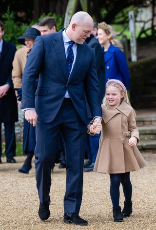 Mike and Lena Tindall attend the Christmas Morning Service at Sandringham Church on December 25, 2023 in Sandringham, Norfolk.