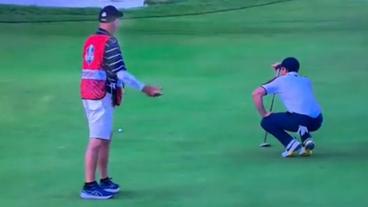 Joe LaCava and Rory McIlroy during the Ryder Cup at Marco Simone