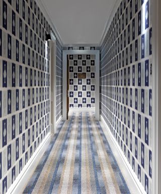 Patterned hallway in Kit Kemp owned Firmdale Hotel