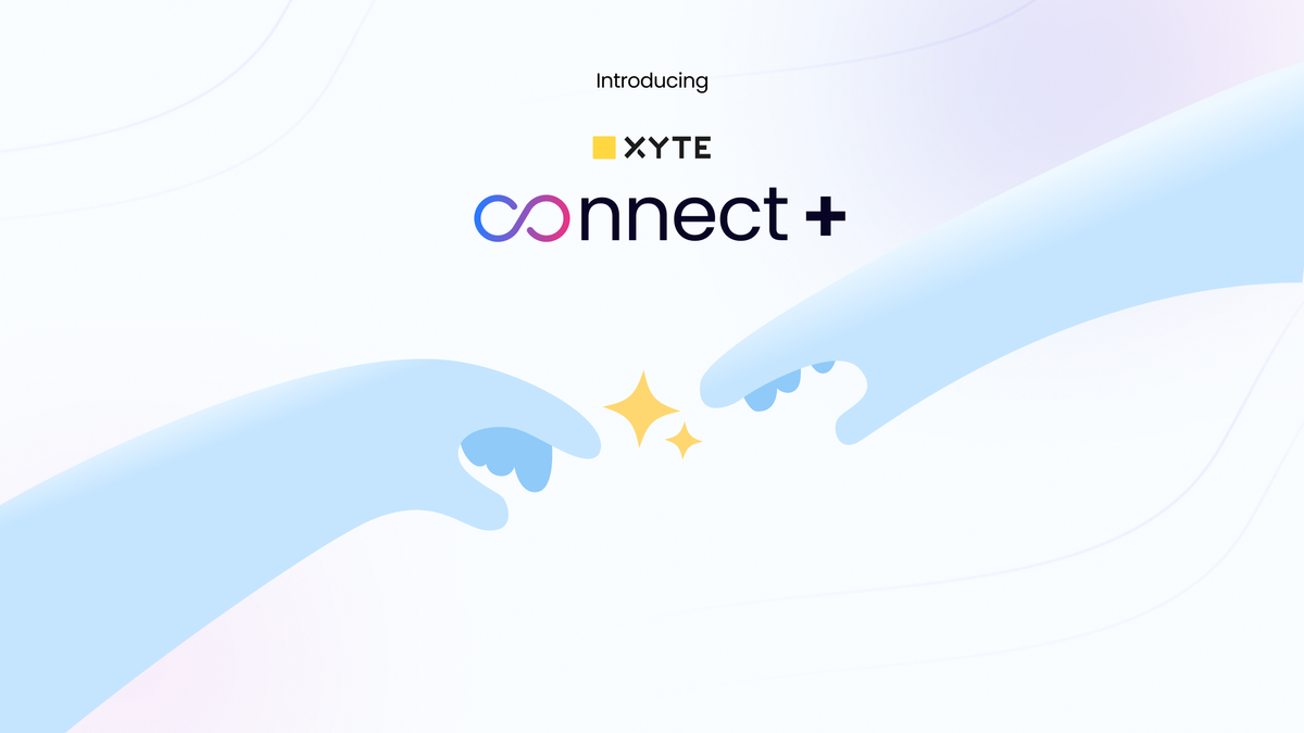 The logo for Xyte Connect+ which is two hands connecting fingers on a yellow star.