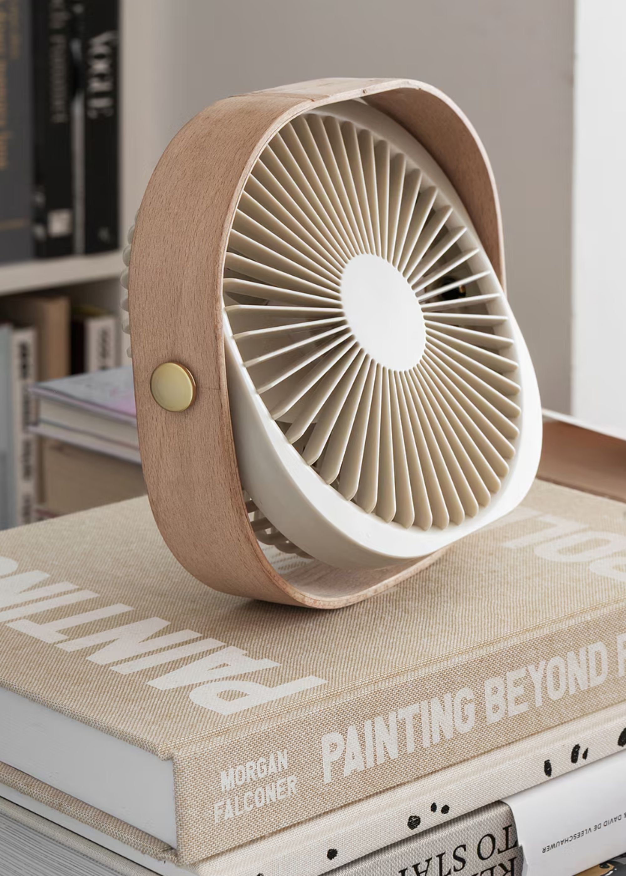 A white and wood table fan from Printworks