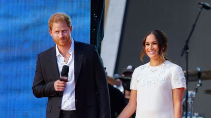 new york, new york september 25 prince harry and meghan markle speak on stage at global citizen live new york on september 25, 2021 in new york city photo by gothamwireimage
