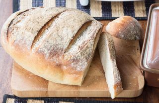 Homemade rustic bloomer loaf of bread