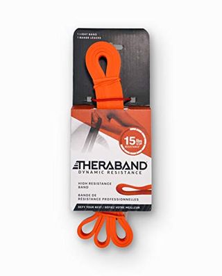 Theraband High Resistance Band, Elastic Super Bands for Improving Flexibility, Injury Rehab, & Full Body Workouts, Heavy Duty Stretch Bands for Powerlifting, Light, Red, 15 Lbs. Resistance