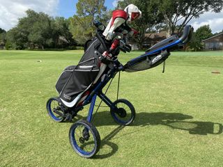 The IZZO Ultra-Lite Cart Bag works well on a push cart.