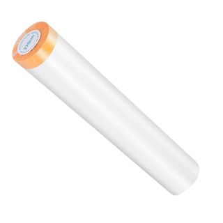 Roll of clear plastic dust sheeting with orange strip from Amazon