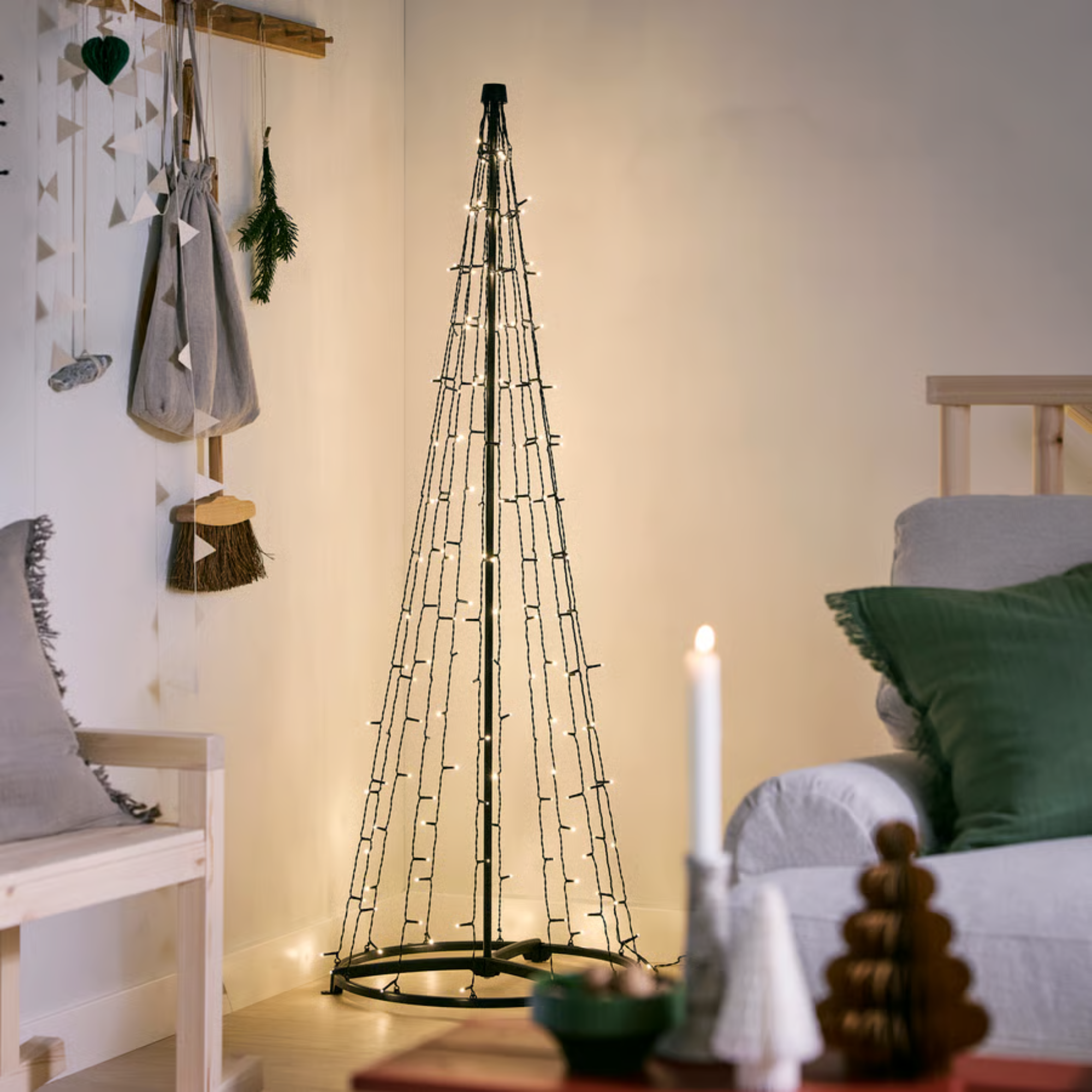 IKEA STRALA LED Christmas Tree in corner of a living room.