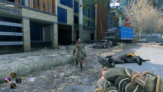 Pointing the Harran Pistol at an enemy in Dying Light 2
