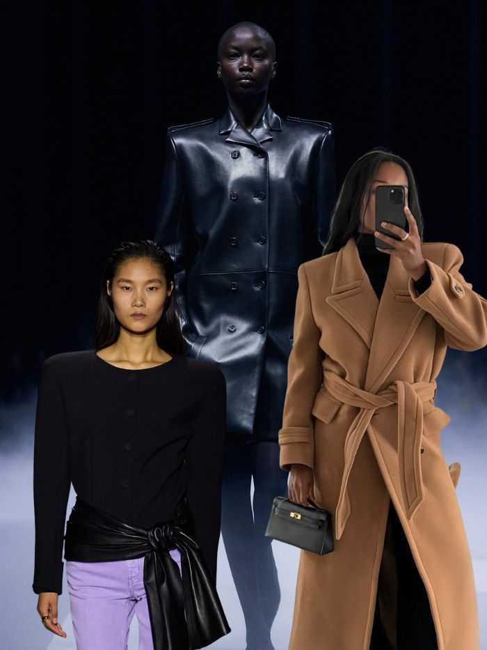 Collage of sharp shoulder tailoring