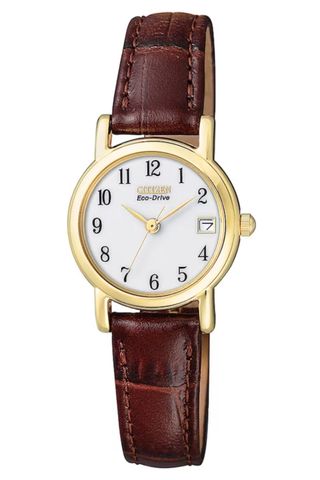 Citizen, Gold-Tone Brown Leather Strap Watch