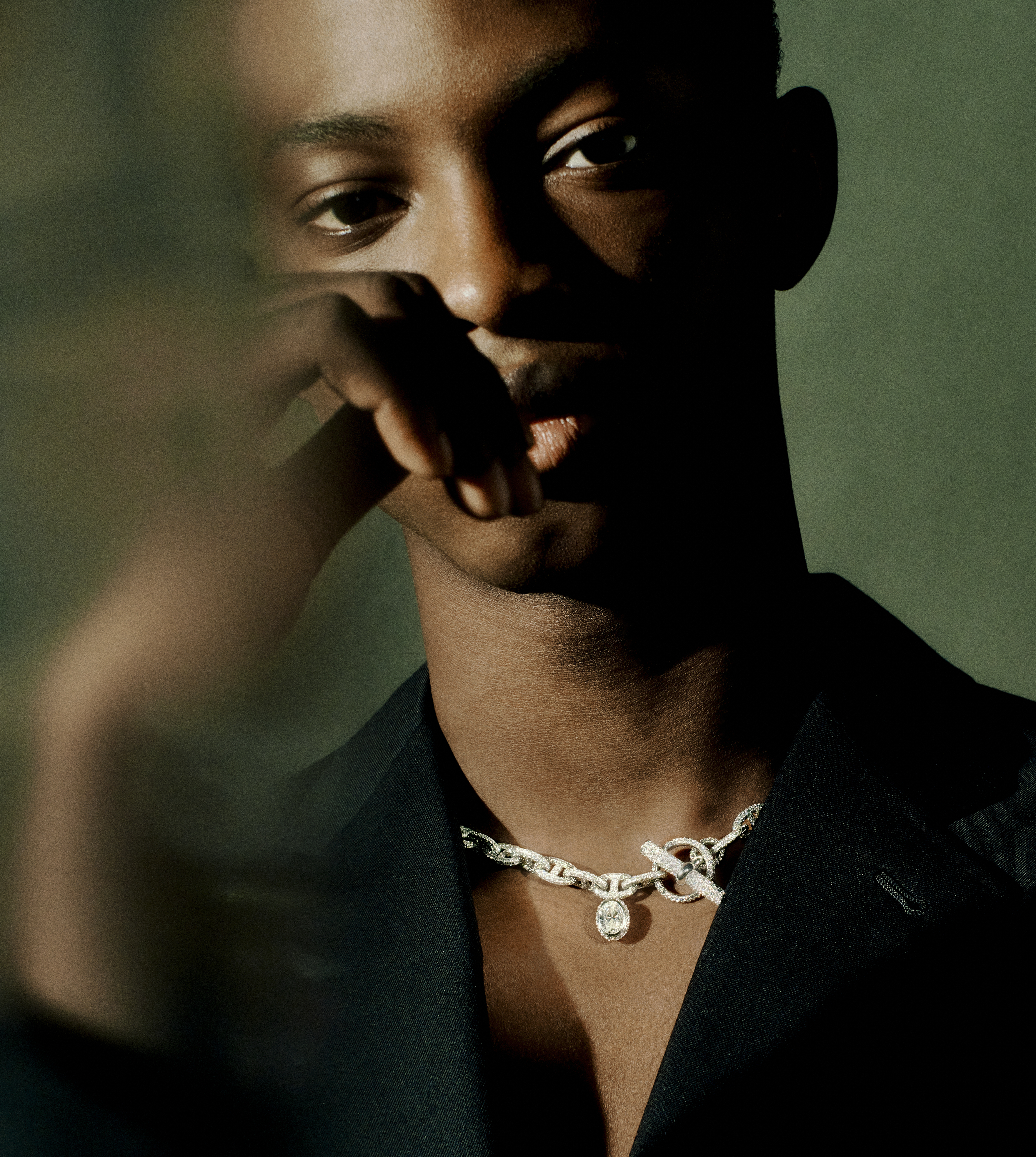 Chain jewellery on model