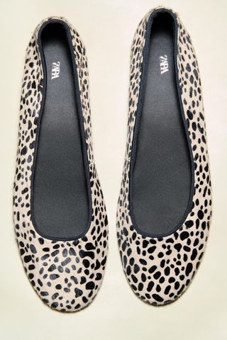 Animal Print Leather and Sheepskin Ballet Flats