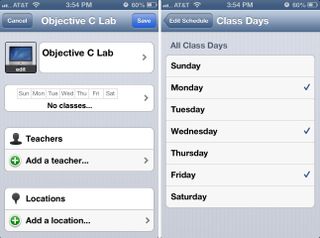 iHomework for iPhone managing courses and terms