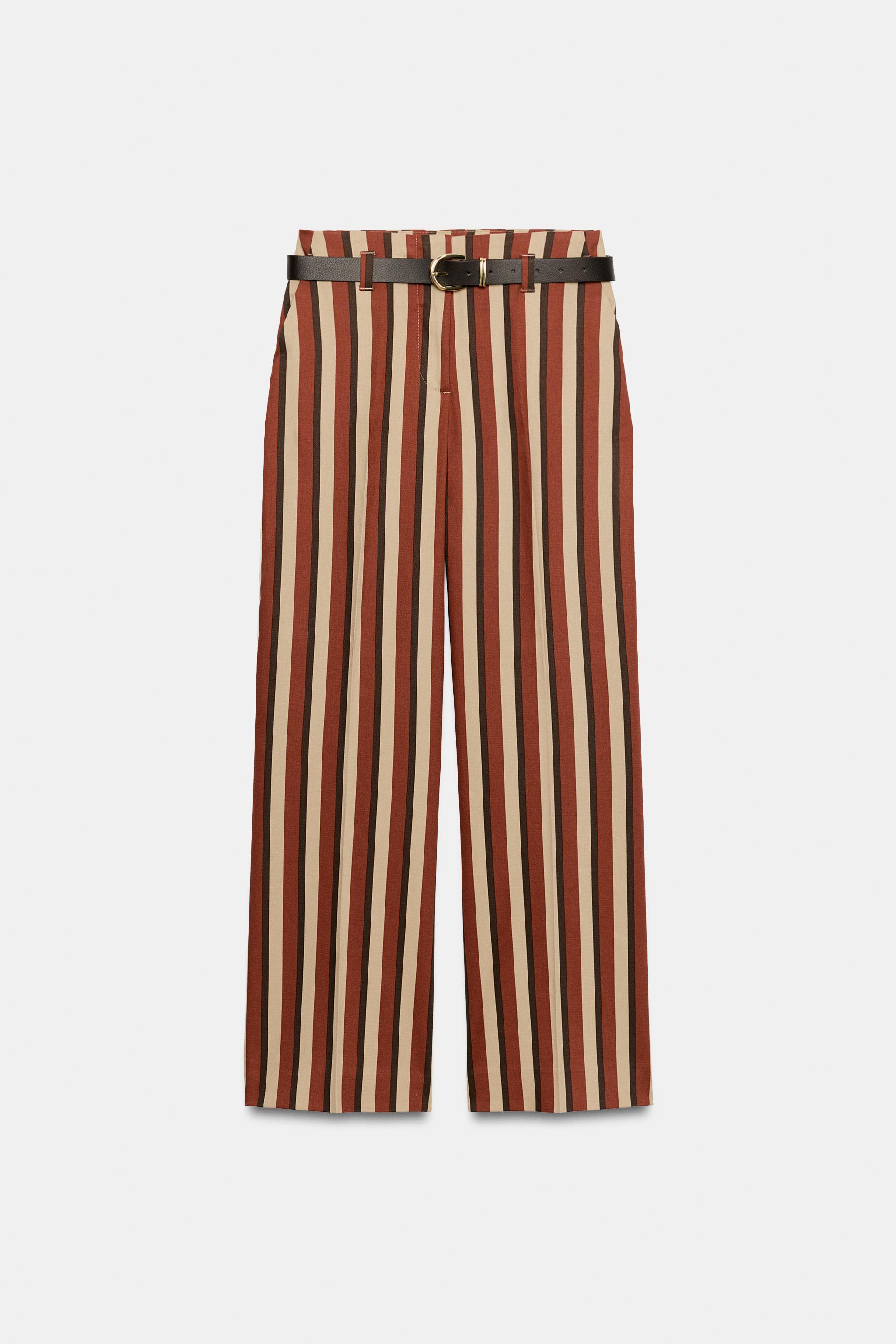 Belted Striped Trousers - Striped - Xs