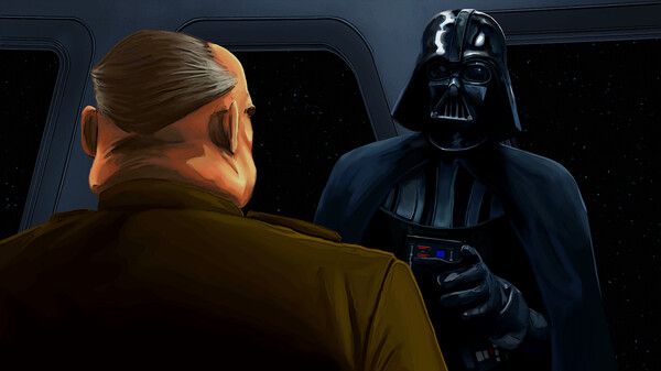 Darth Vadar talking to a commanding officer