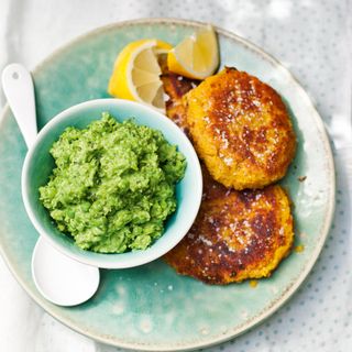 Dahl Fritters With Minty Peas
