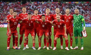 Denmark Euro 2024 squad Players of Denmark pose for a team photograph prior to the UEFA EURO 2024 group stage match between Denmark and Serbia at Munich Football Arena on June 25, 2024 in Munich, Germany. (Photo by Clive Mason/Getty Images)