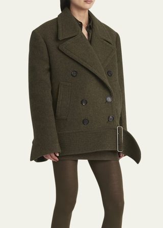 Oversize Wool Coat With Fixed Hip Belt