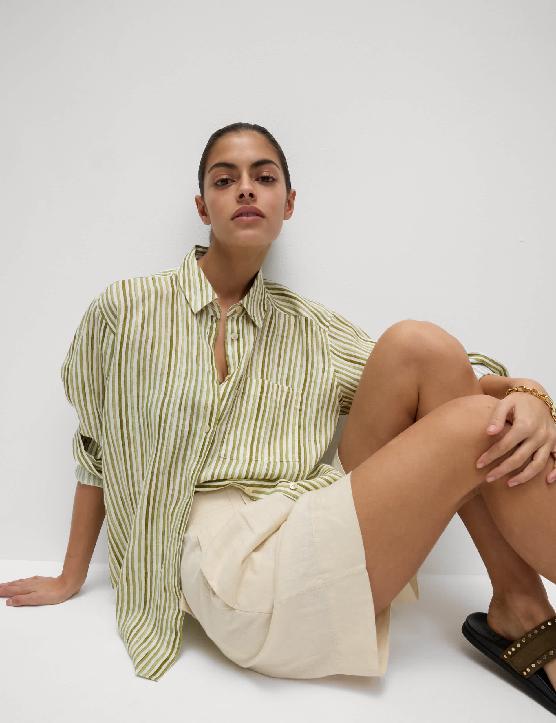 Pure Linen Striped Oversized Shirt