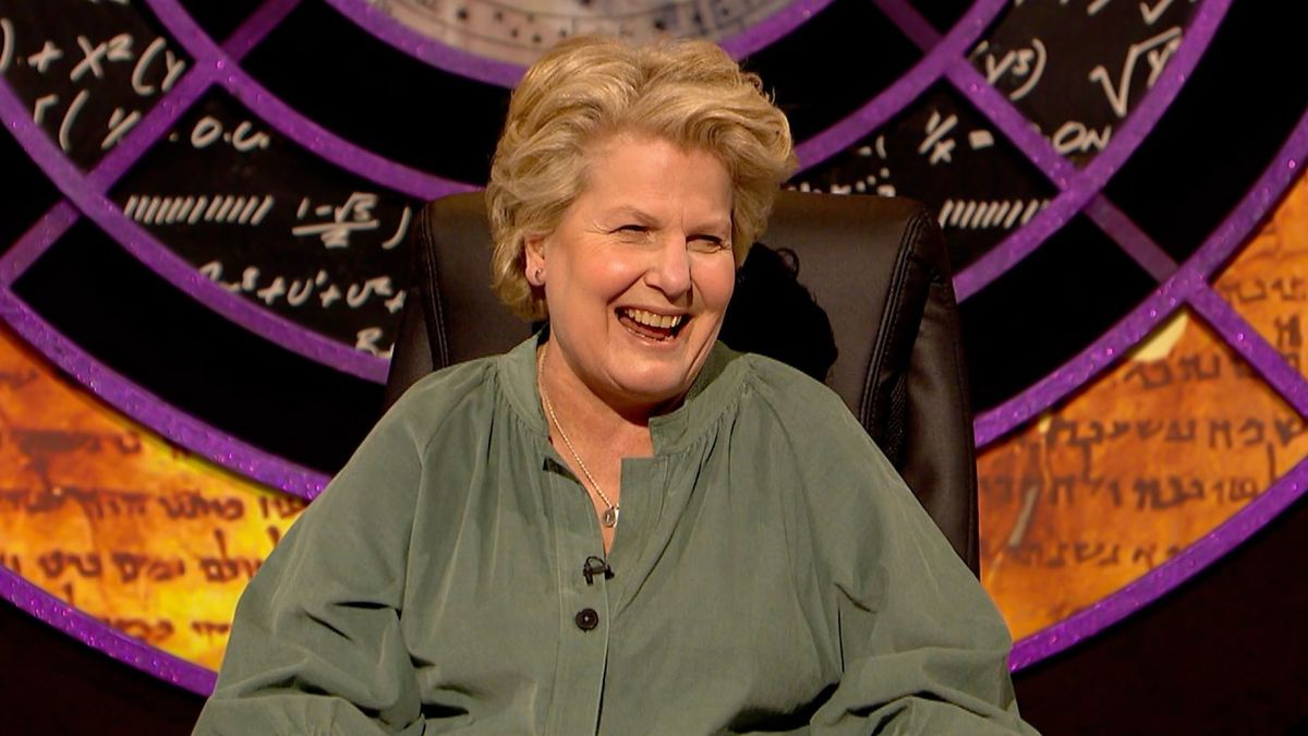 QI host Sandi Toksvig shares a laugh ahead of QI season 22