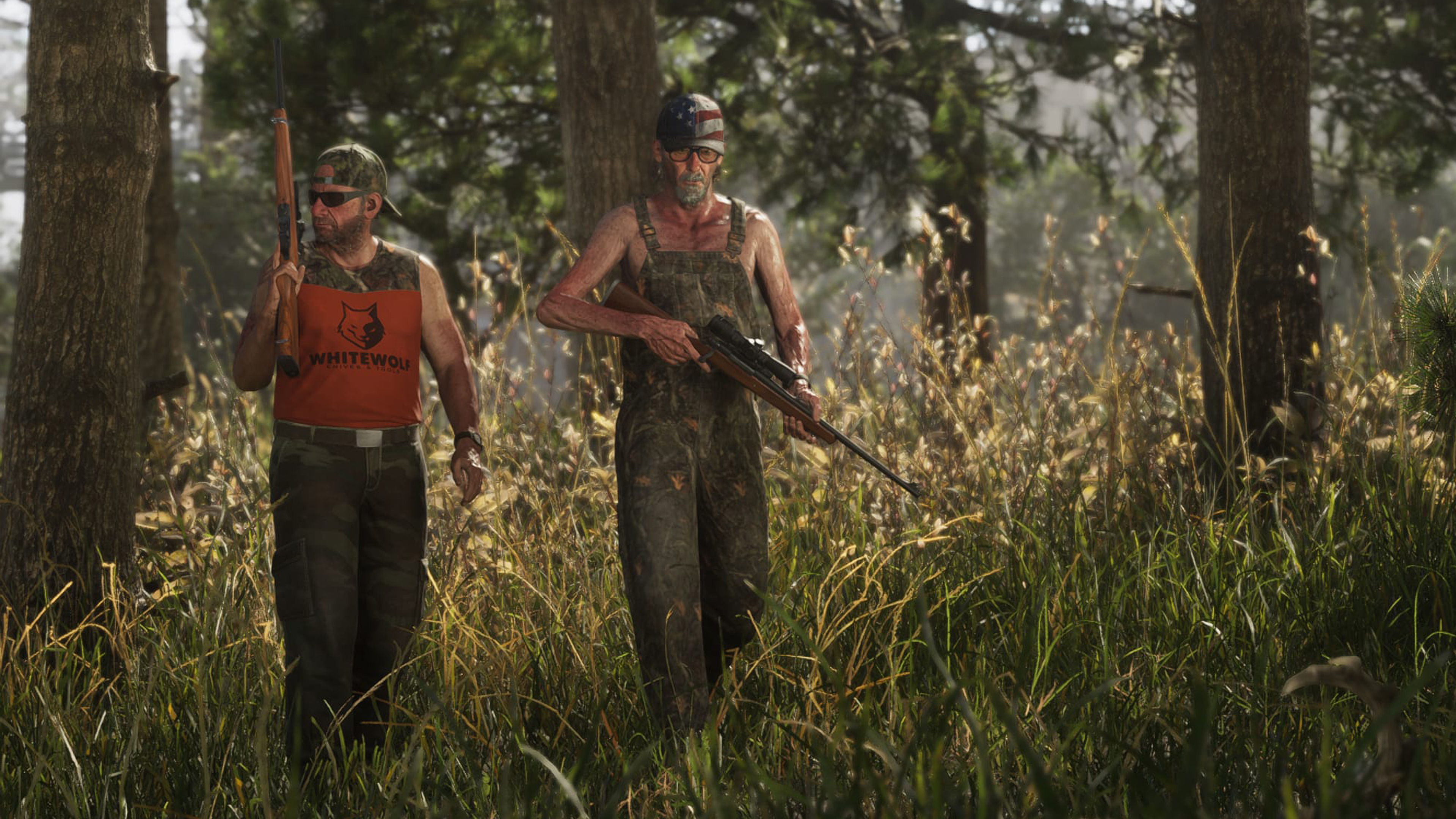Close-up of a pair of hunters walking through Mount Kalaga National Park carrying Remington 700-inspired Bolt-action Sniper Rifles
