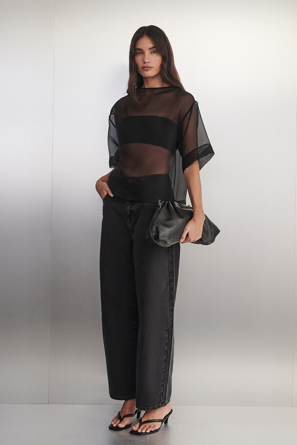 Sian Black Silk Organza Tee - 0 / Black