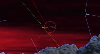 Mercury and Venus will appear close to each other just after sunset on Friday, May 28, in the west-northwestern sky. They may be difficult to spot. Look for Mercury to the left of Venus.