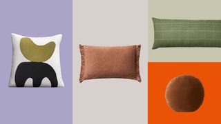 a series of different shaped throw pillows on a colorful background